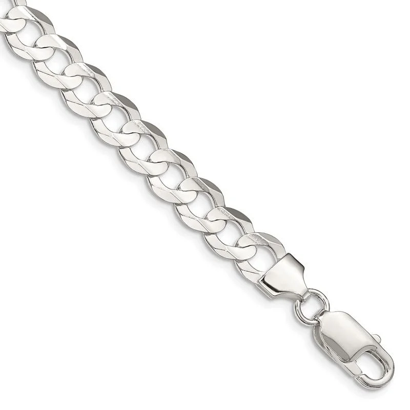 Ladies bracelets with key charms -Sterling Silver 8mm Concave Beveled Curb Chain Bracelet