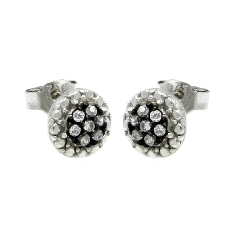 ladies-gold-hoop-earrings-Silver 925 Black and Silver Rhodium Plated Round CZ Stud Earrings - STE00892