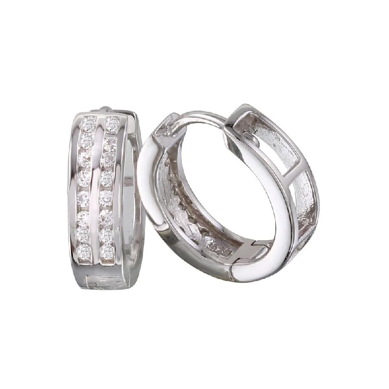 ladies-long-earrings-Rhodium Plated 925 Sterling Silver 4.3mm Round Clear CZ huggie hoop Earrings - AAE00004