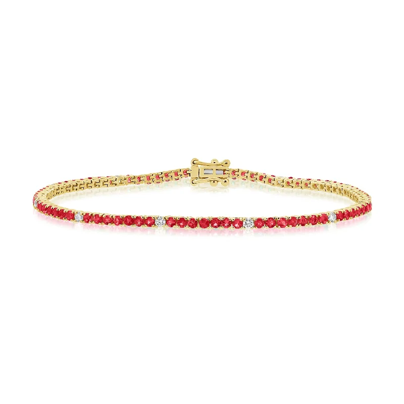 Ladies bracelets with turquoise -Timeless Elegance 14K Gold Ruby and Diamond Tennis Bracelet