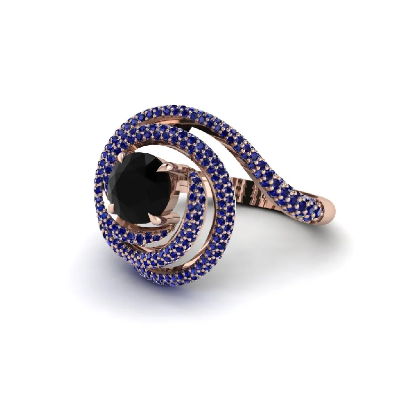 engagement-sapphire-halo-ring-Black Diamond Double Halo Swirling Engagement Ring - Serena No. 68