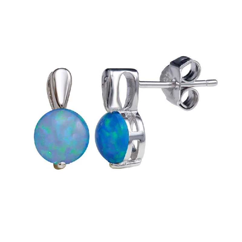 ladies-vintage-earrings-Rhodium Plated 925 Sterling Silver Synthetic Blue Opal Stud Earrings - STE01160BLUE