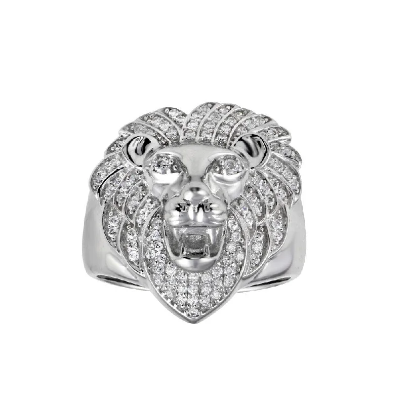 ladies ring refined open band-Rhodium Plated 925 Sterling Silver Lion CZ Ring - GMR00311