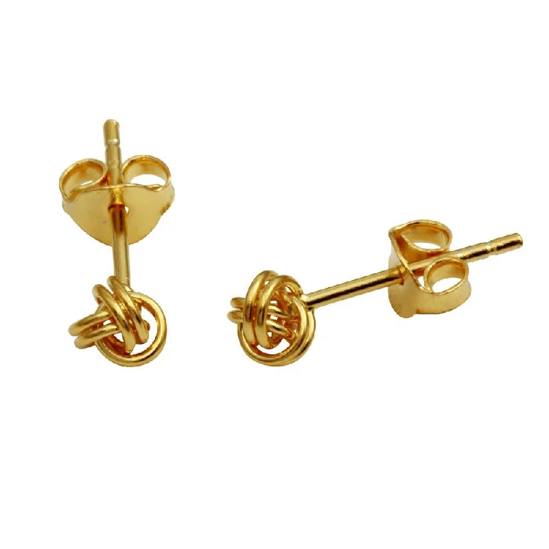 ladies-drop-silver-earrings-Gold Plated 925 Sterling Silver Mini Knot Stud Earrings - STE01155GP