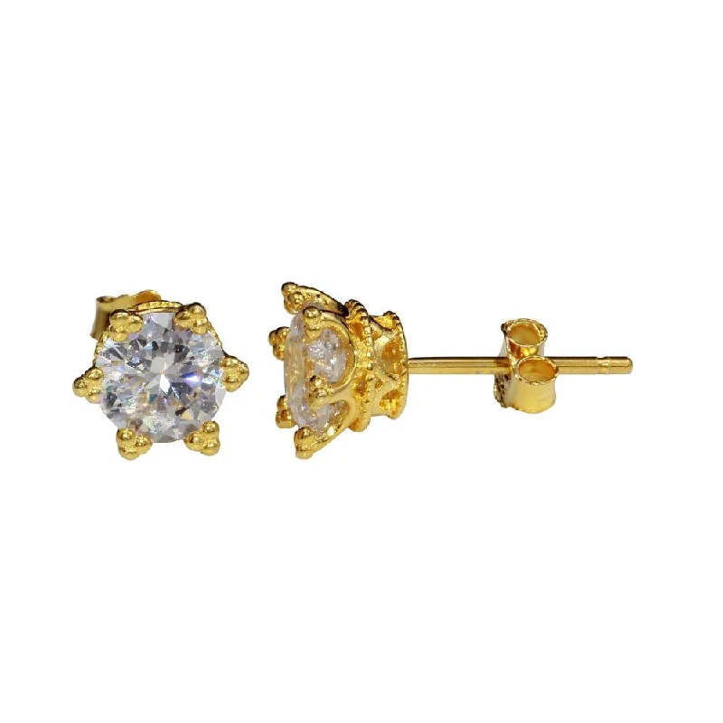 ladies-tassel-earrings-Gold Plated 925 Sterling Silver CZ Star Stud Earrings - STE01148GP