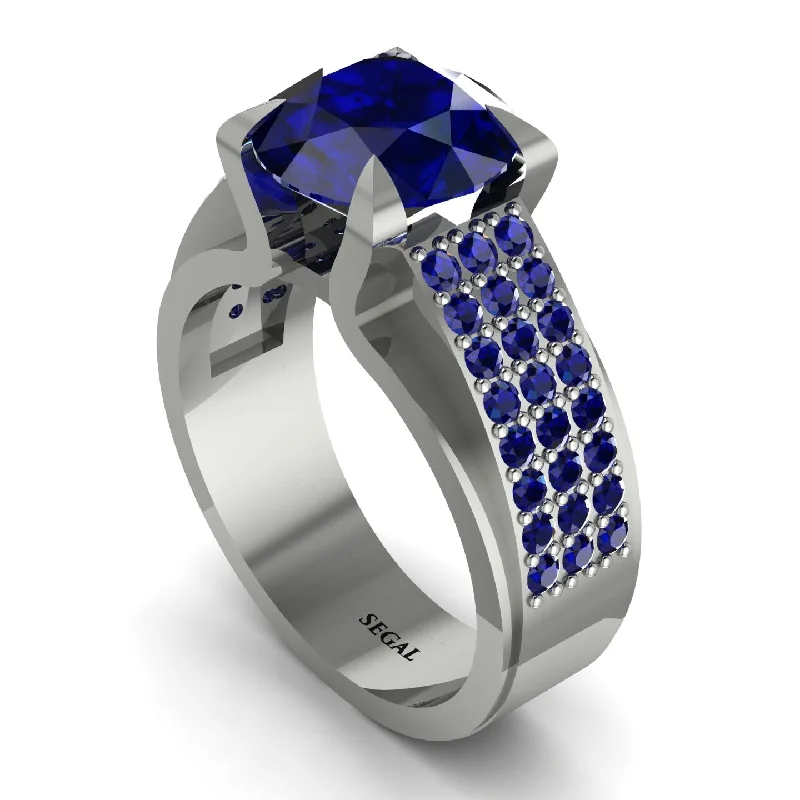 engagement-bridal-diamond-ring-Round Cut Sapphire 14K Gold Pave Engagement Ring - Saylor No. 75