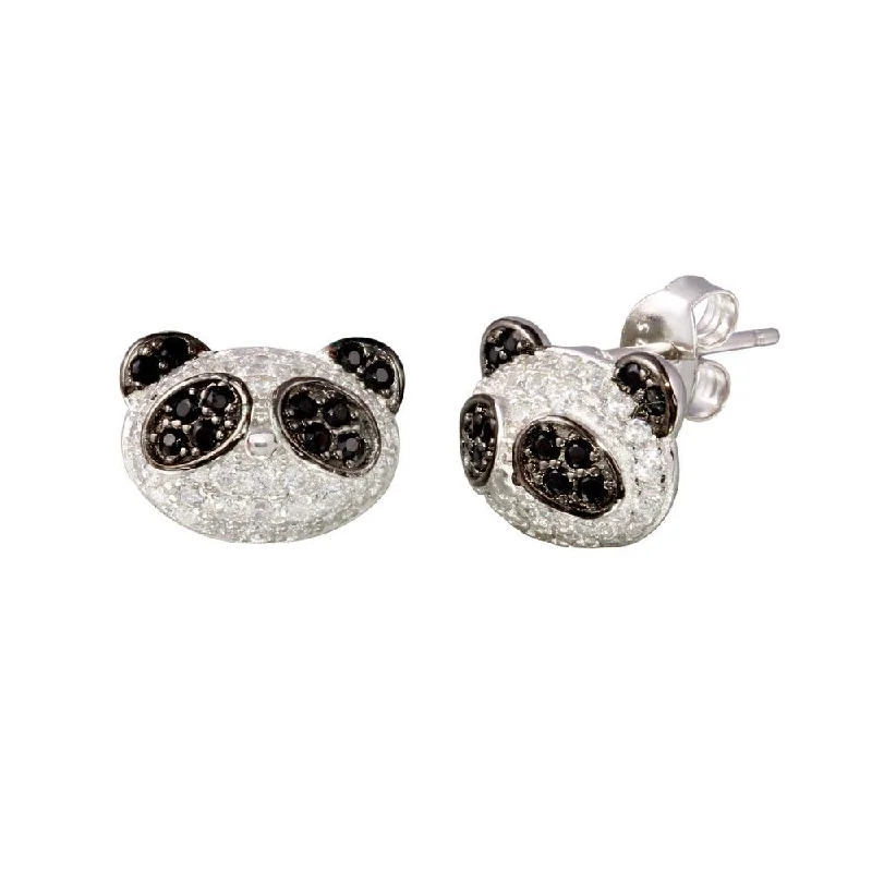 ladies-gemstone-earrings-Rhodium Plated 925 Sterling Silver  CZ Encrusted Panda Stud Earrings -BGE00630