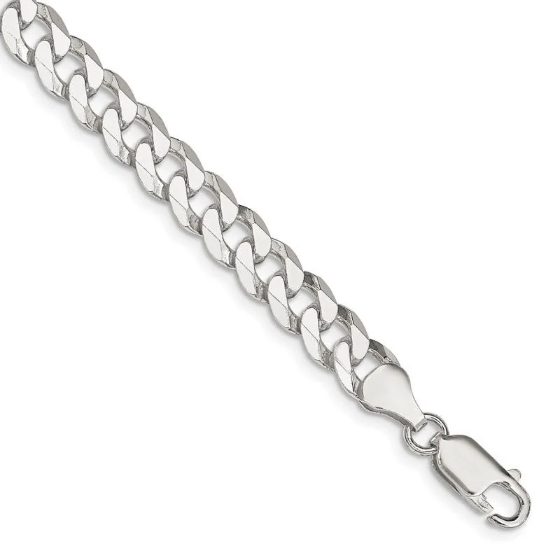 Ladies bracelets with meteor charms -Sterling Silver 7mm Beveled Curb Chain Bracelet