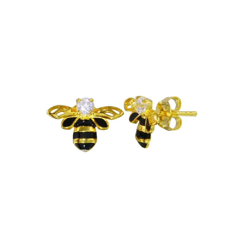 ladies-silver-chandelier-earrings-Gold Plated 925 Sterling Silver CZ Bee Earring - BGE00712