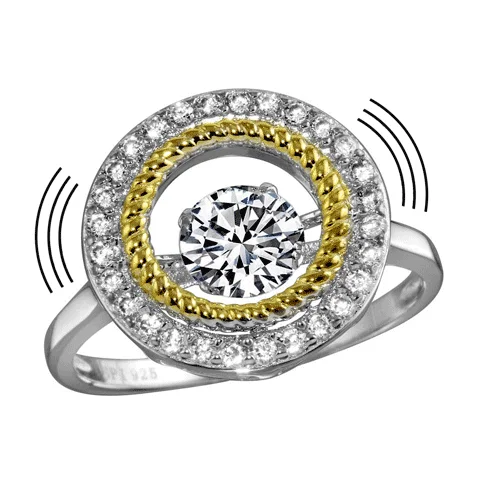 ladies ring personalized date detail-Rhodium Plated 925 Sterling Silver Open Circle Ring with Dancing CZ - STR01097