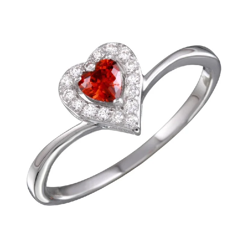 ladies ring custom infinity symbol-Rhodium Plated 925 Sterling Silver Red Heart Ring with CZ - BGR01153GAR