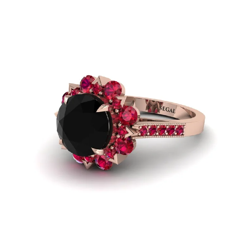 engagement-halo-ruby-ring-Black Diamond Halo Sunburst Engagement Ring - Winter No. 53