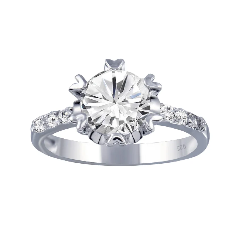 ladies ring luminous halo design-Rhodium Plated 925 Sterling Silver Clear CZ Bridal Ring - BGR00398