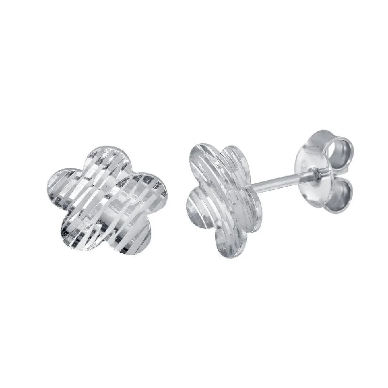 ladies-beaded-tassel-earrings-Rhodium Plated 925 Sterling Silver DC Flower Stud Earrings - ECE00060RH