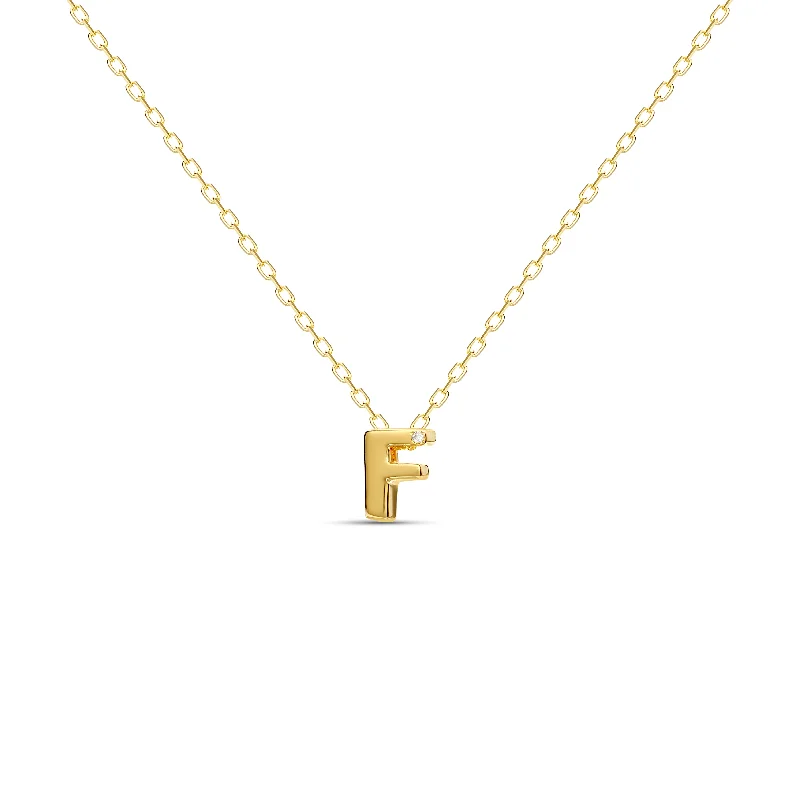 ladies-birthstone-layered-necklace-Diamond Letter Necklace "F" - 18 karat gold vermeil on sterling silver, diamond 0.01 carat