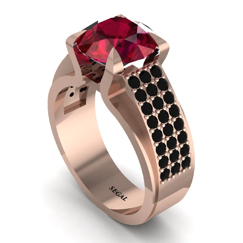 engagement-halo-emerald-ring-Round Cut Ruby 14K Gold Pave Engagement Ring - Saylor No. 41