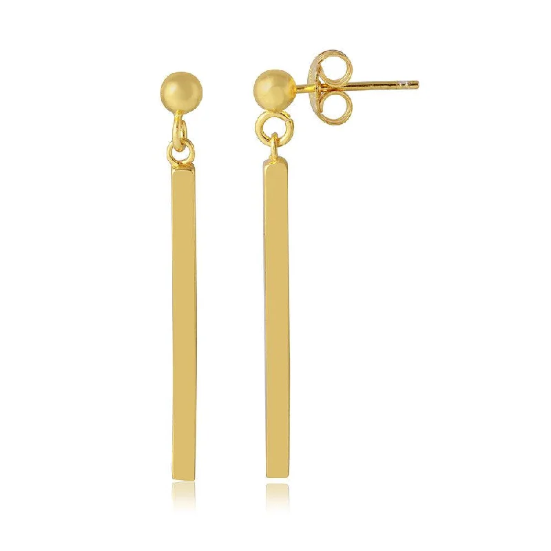 ladies-party-gold-earrings-Silver 925 Gold Plated Drop Down Bar Earrings - ARE00007GP