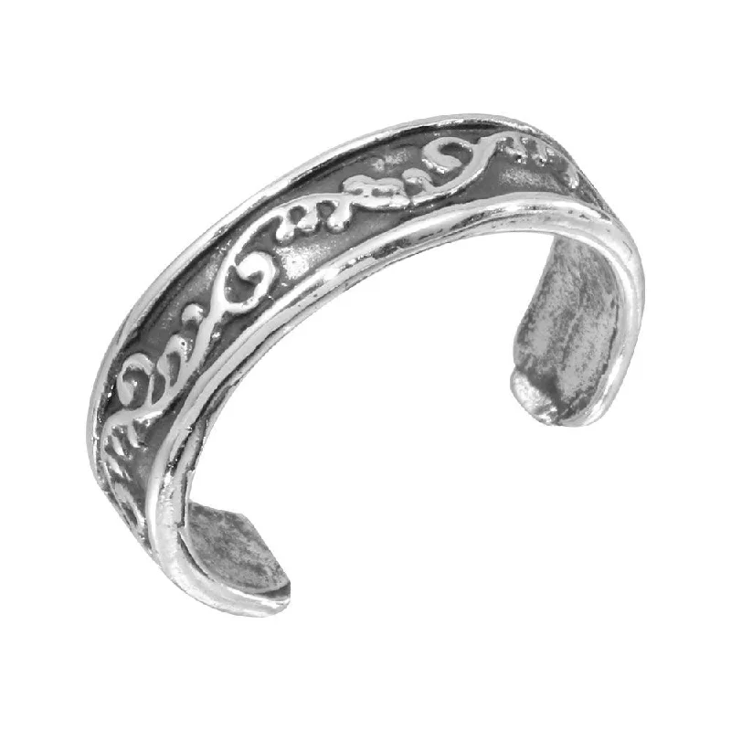 ladies ring intricate sterling silver-Silver 925 Curling Vine Adjustable Toe Ring - TR123-A