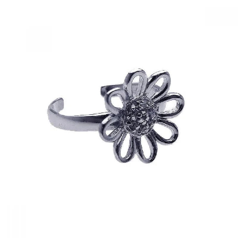 ladies ring delicate fluorite-Silver 925 Rhodium Plated Clear CZ Daisy Flower Toe Ring - CZTR6