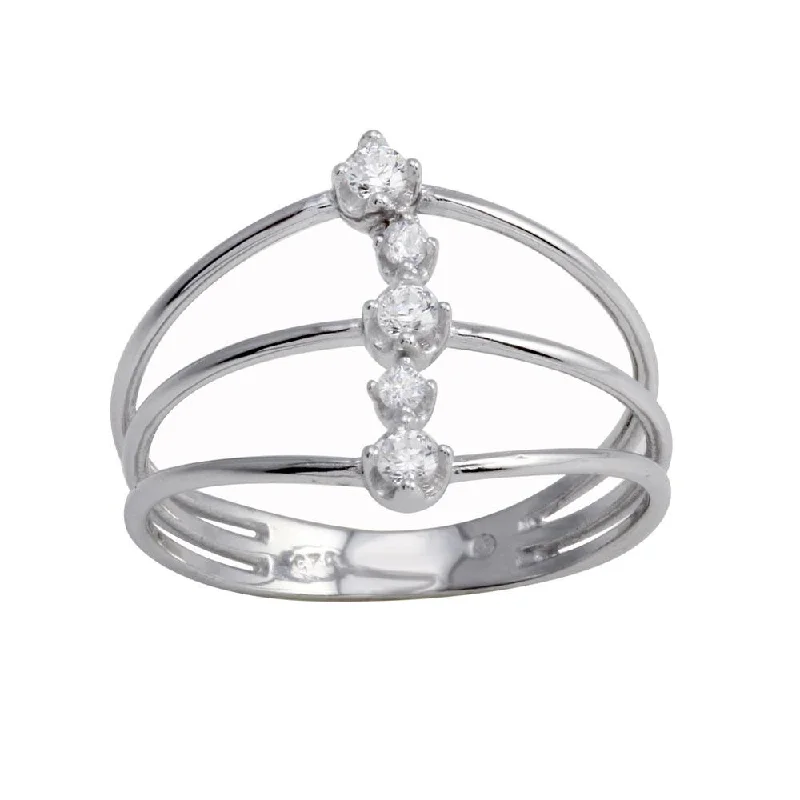 ladies ring valentine’s heart-Rhodium Plated 925 Sterling Silver Line CZ Ring - BGR01277