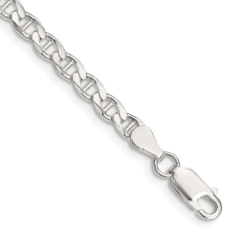 Ladies bracelets with lock charms -Sterling Silver 4.15mm Flat Cuban Anchor Chain Bracelet