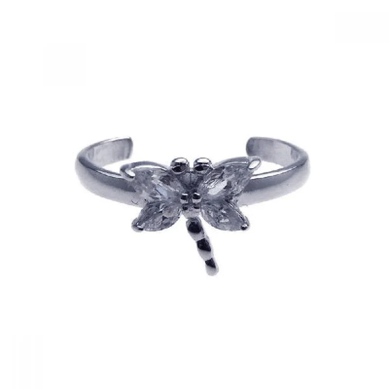 ladies ring eclectic mixed gem-Silver 925 Rhodium Plated Clear CZ Dragonfly Toe Ring - CZTR3