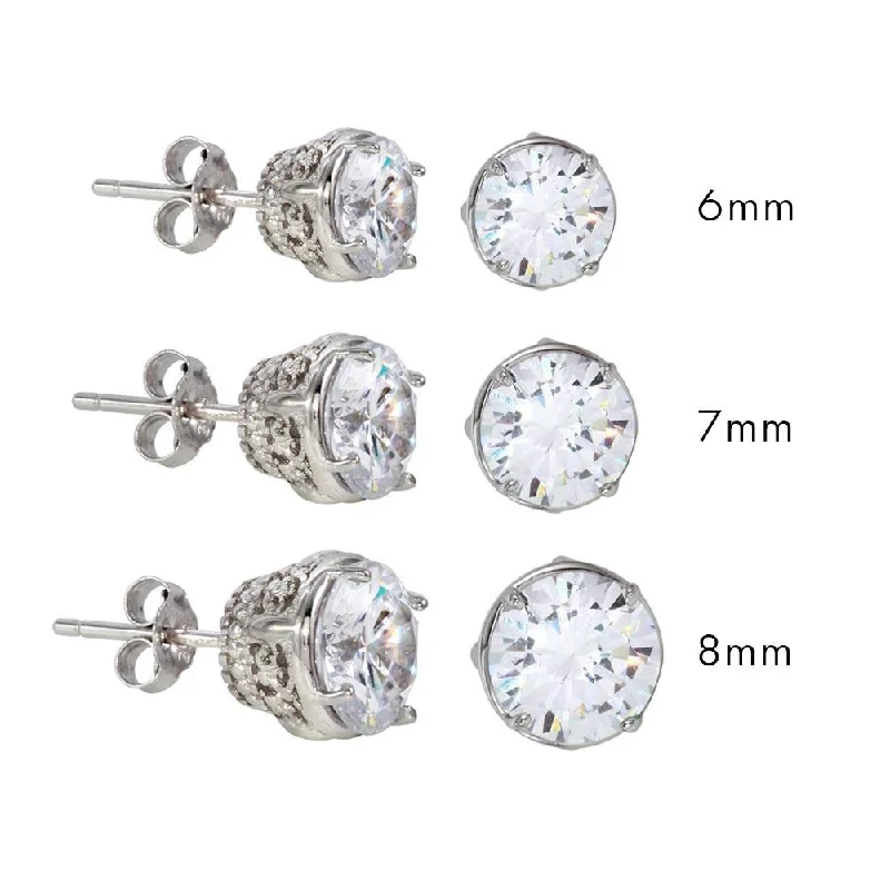 ladies-unique-silver-earrings-Rhodium Plated 925 Sterling Silver Filigree CZ Stud Earrings - STE01142