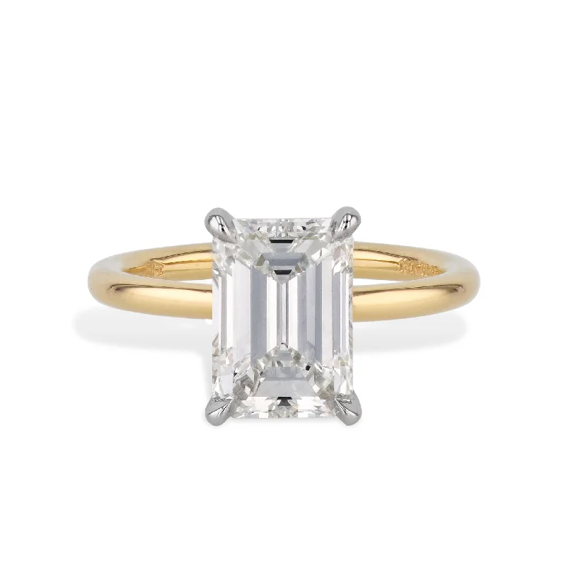 engagement-gold-bridal-ring-Emerald Cut Diamond Platinum Yellow Gold Engagement Ring