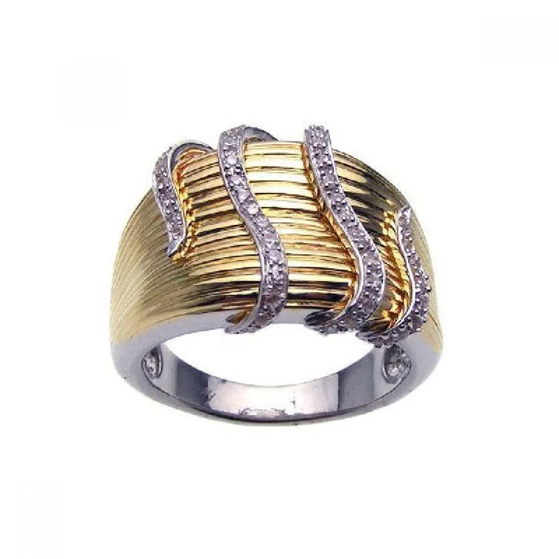 ladies ring mother’s love design-Clearance-Silver 925 Rhodium and Gold Plated Clear CZ Tendril Wrap Ring - BGR00192