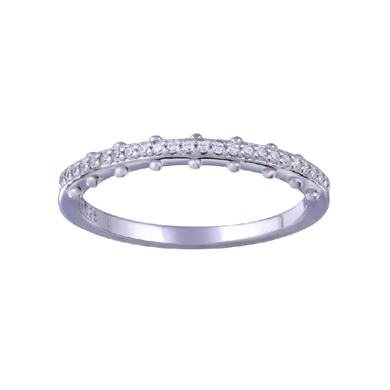 ladies ring bold geometric shape-Rhodium Plated 925 Sterling Silver Half Eternity Clear CZ Ring - STR01154