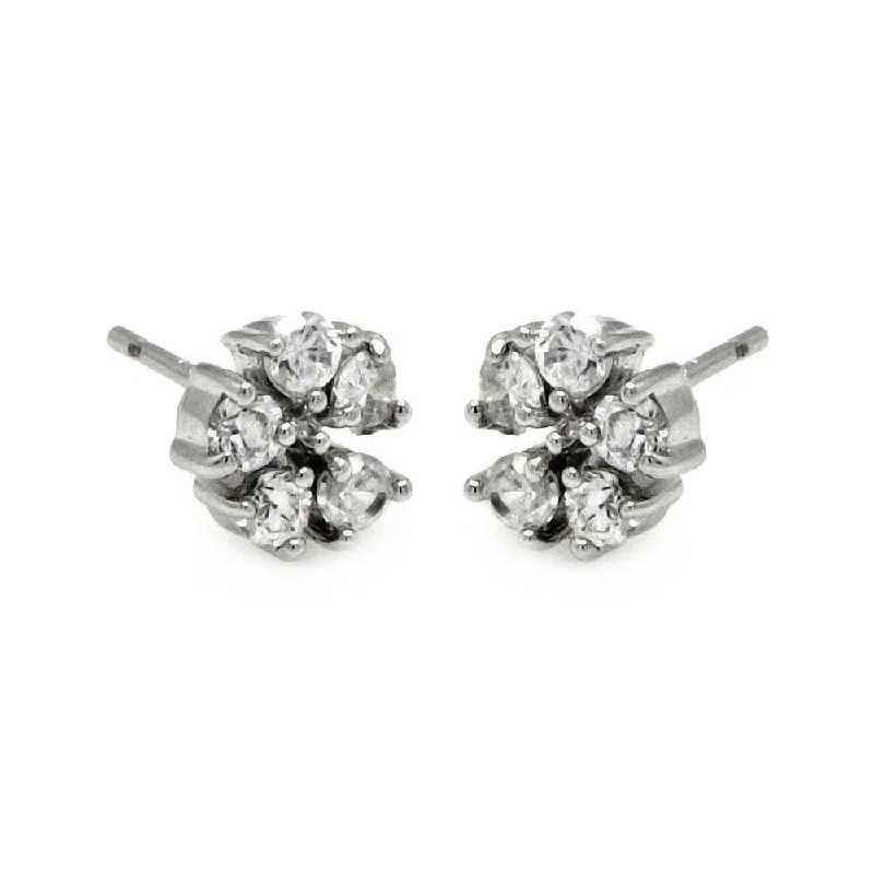 ladies-star-silver-earrings-Silver 925 Rhodium Plated Flower CZ Stud Earrings - BGE00223