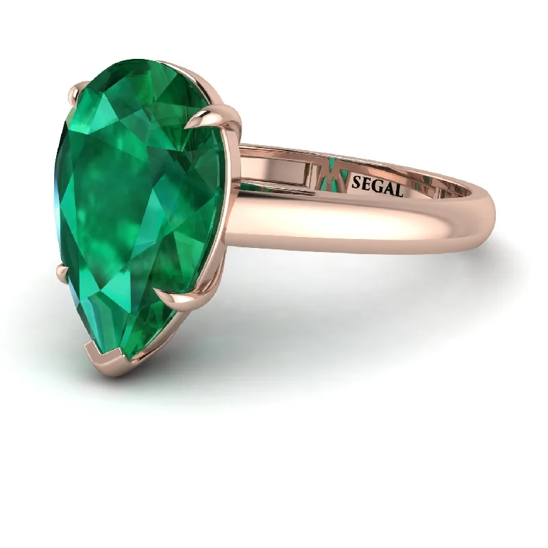 engagement-halo-emerald-ring-Pear Cut Emerald Solitaire Engagement Ring - Elle No. 5