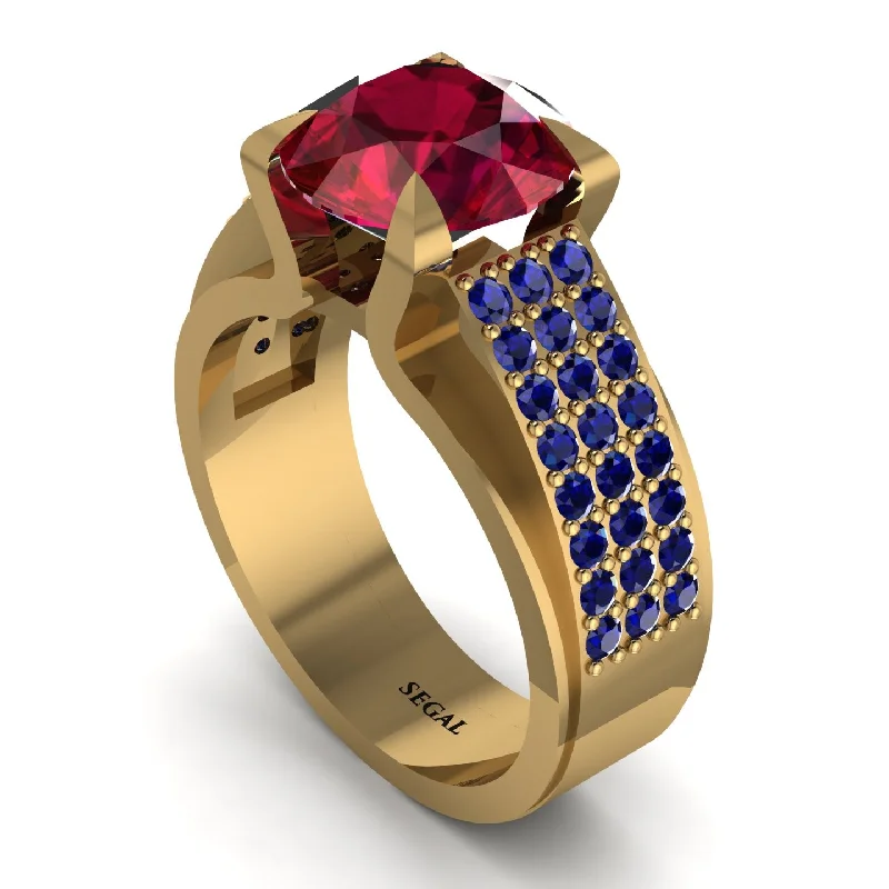 engagement-affordable-silver-ring-Round Cut Ruby 14K Gold Pave Engagement Ring - Saylor No. 70