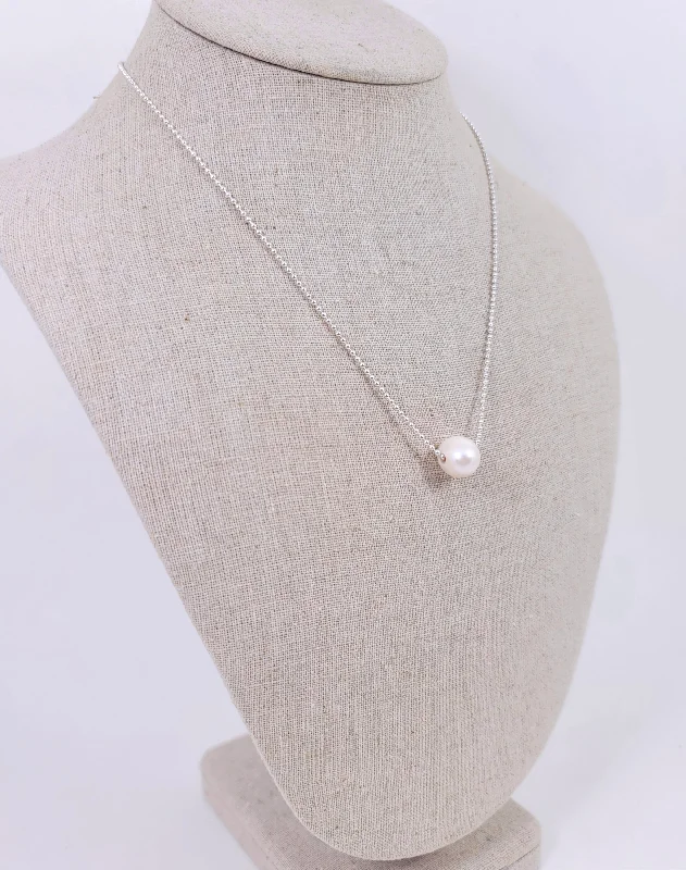 ladies-classic-silver-necklace-Simple Silver Pearl Necklace