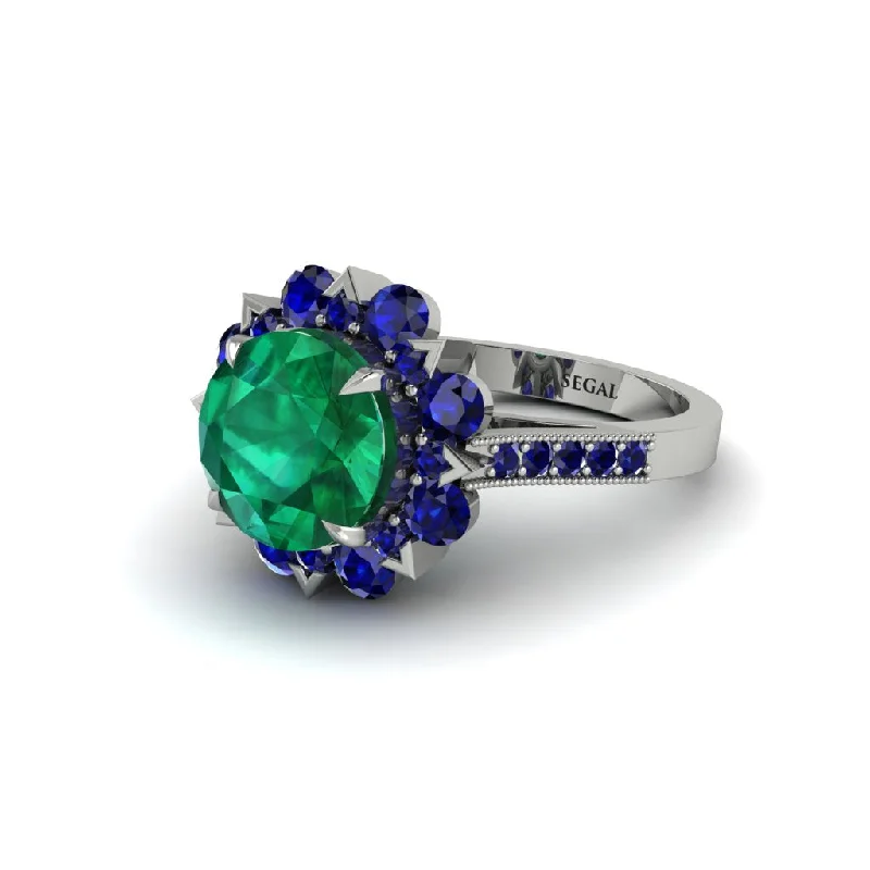 engagement-bridal-silver-ring-Emerald Halo Sunburst Engagement Ring - Winter No. 66