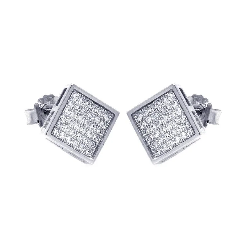 ladies-moon-pearl-earrings-Silver 925 Rhodium Plated Micro Pave Clear Square CZ Stud Earrings - ACE00041