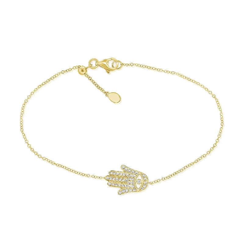 Ladies bracelets for celebrations -Elegant 14K Gold Diamond Hamsa Bracelet