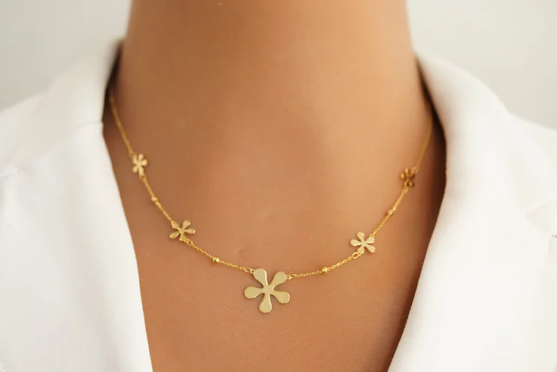 ladies-sterling-silver-necklace-14k Flowers Necklace