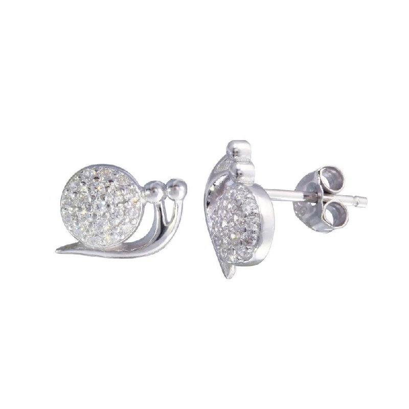 ladies-tassel-drop-earrings-Rhodium Plated 925 Sterling Silver Snail CZ  Stud Earrings - STE01216