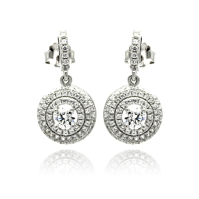 ladies-handmade-earrings-Silver 925 Rhodium Plated Micro Pave Clear Round CZ Dangling Stud Earrings - ACE00072