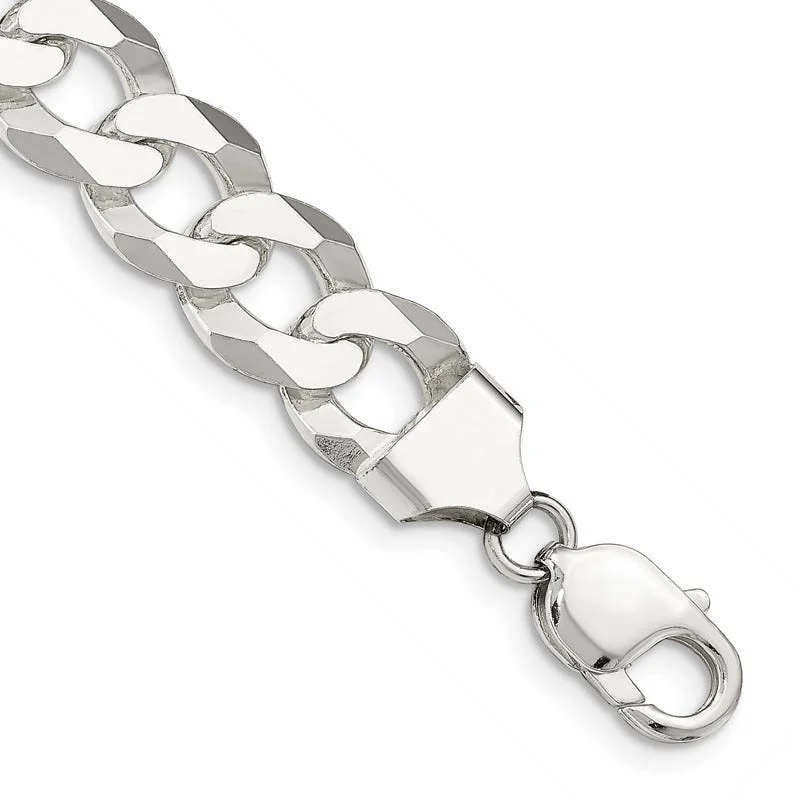 Ladies bracelets coiled patterns -Sterling Silver 13mm Beveled Curb Chain Bracelet