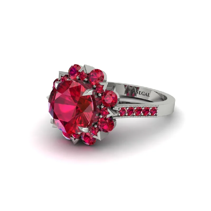 engagement-bridal-gold-ring-Ruby Halo Sunburst Engagement Ring - Winter No. 57