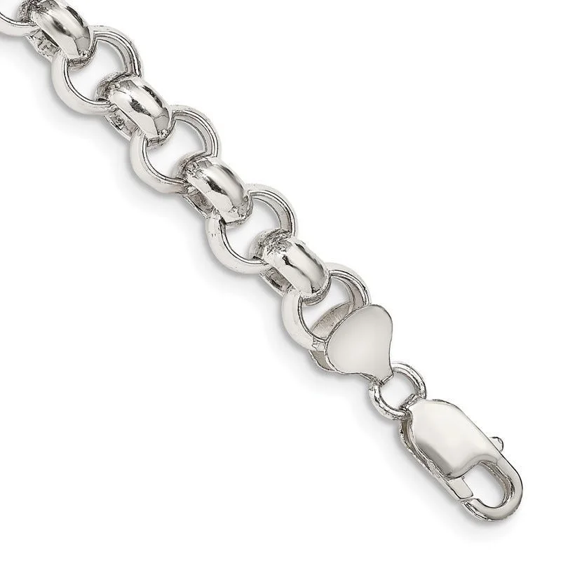 Ladies bracelets stackable designs -Sterling Silver 9.5mm Semi-solid Rolo Chain Bracelet