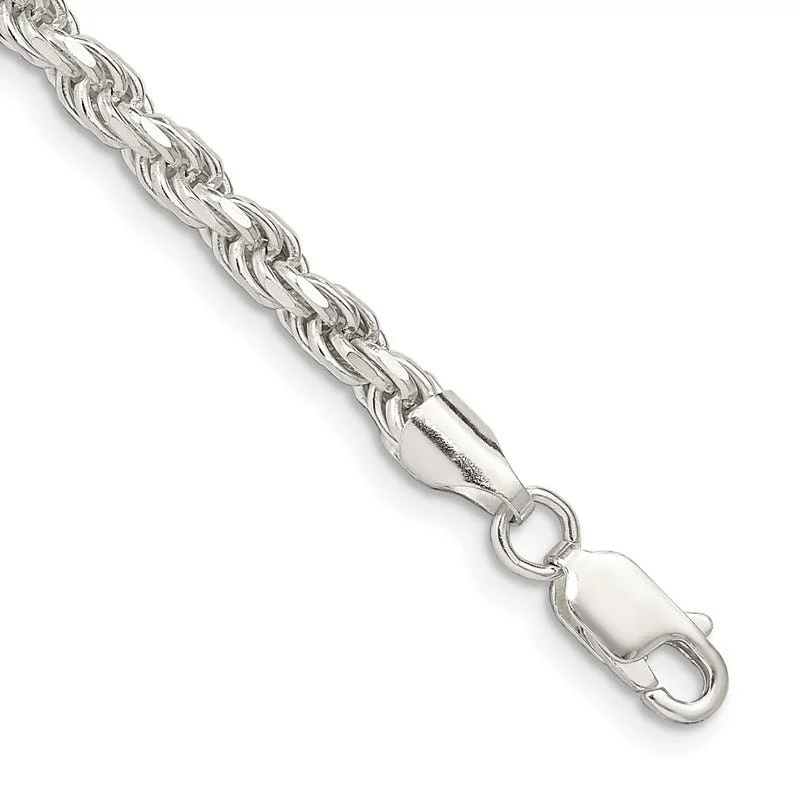 Ladies bracelets detailed craftsmanship -Sterling Silver 3.5mm Diamond-cut Rope Chain Bracelet