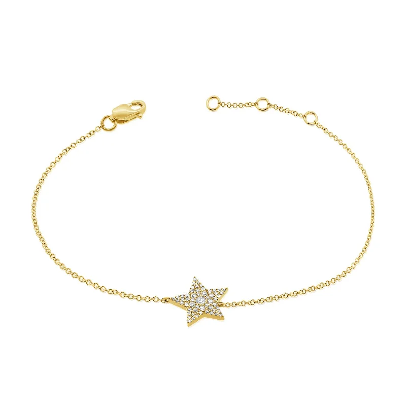 Ladies bracelets for dream chasers -14K Gold Star Chain Bracelet with Diamonds