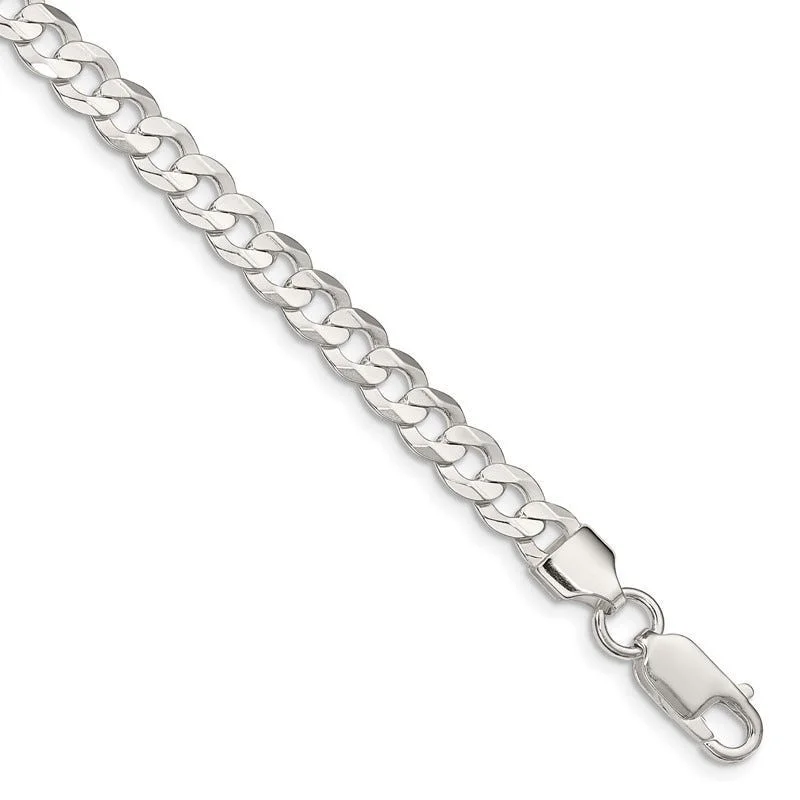 Ladies bracelets with heart charms -Sterling Silver 5.65mm Concave Beveled Curb Chain Bracelet