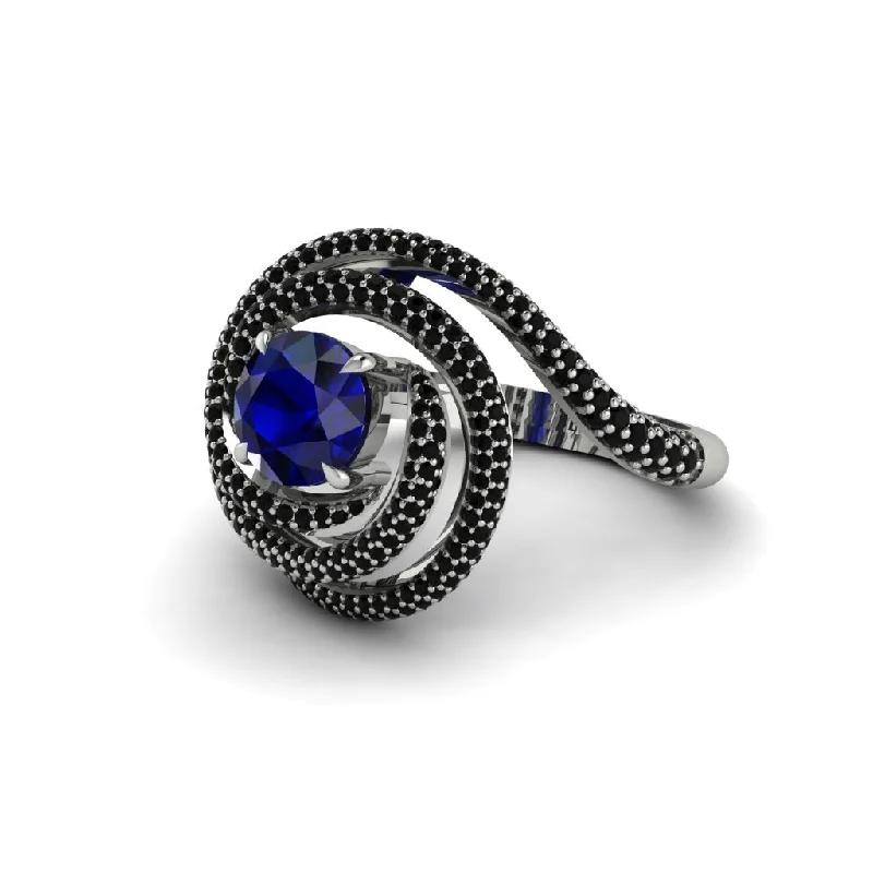 engagement-gold-three-stone-ring-Sapphire Double Halo Swirling Engagement Ring - Serena No. 45