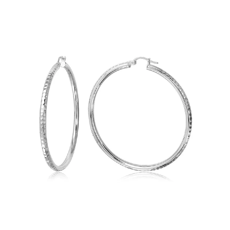 ladies-modern-diamond-earrings-Silver Diamond Cut Hoop Earrings 2mm Wide - HP04-2