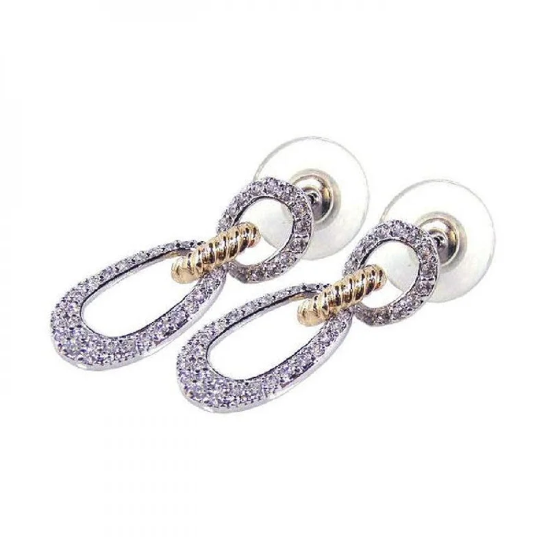 ladies-beaded-drop-earrings-Silver 925 Gold and Silver Rhodium Plated Open Round Clear CZ Dangling Stud Earrings - BGE00052