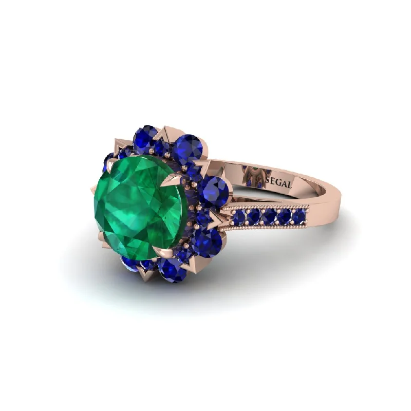 engagement-luxury-rose-gold-ring-Emerald Halo Sunburst Engagement Ring - Winter No. 65